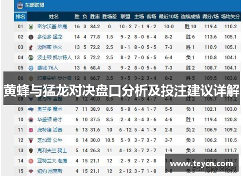 黄蜂与猛龙对决盘口分析及投注建议详解